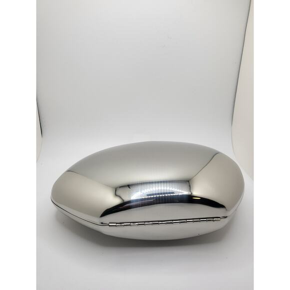 ZARA NWT Oval Clutch Solid Silver Metallic Crossbody Chain Black Fabric Lining - Picture 4 of 6